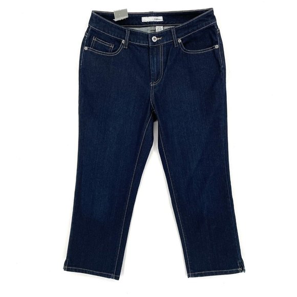 Chicos Platinum Modern M Crop Dark Wash Mid Rise Stretch Denim‎ Jeans Comfort - Picture 1 of 8